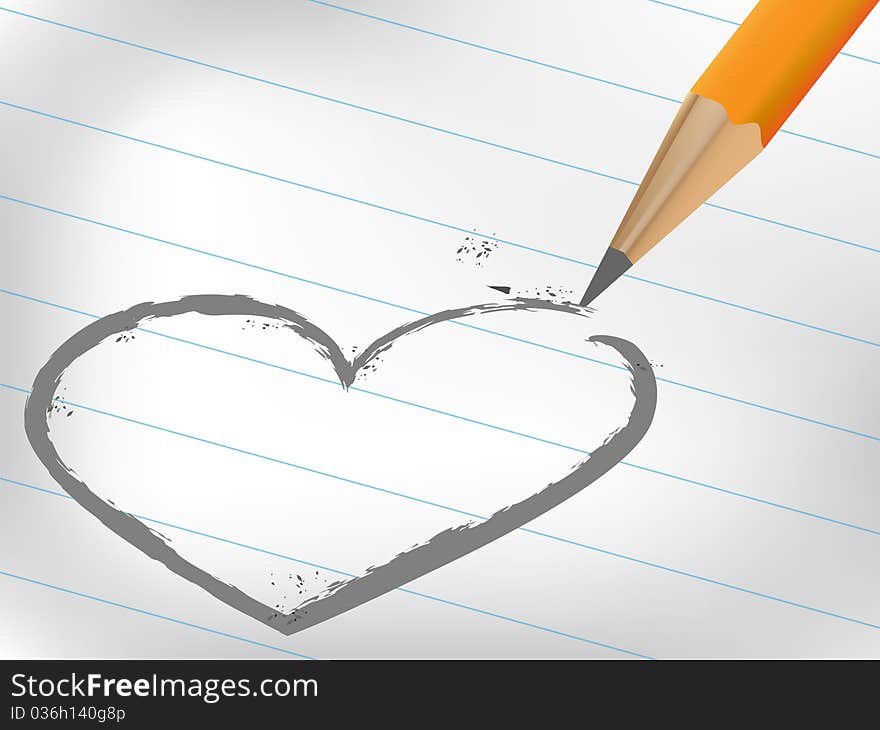 Draw heart on white paper with pencil