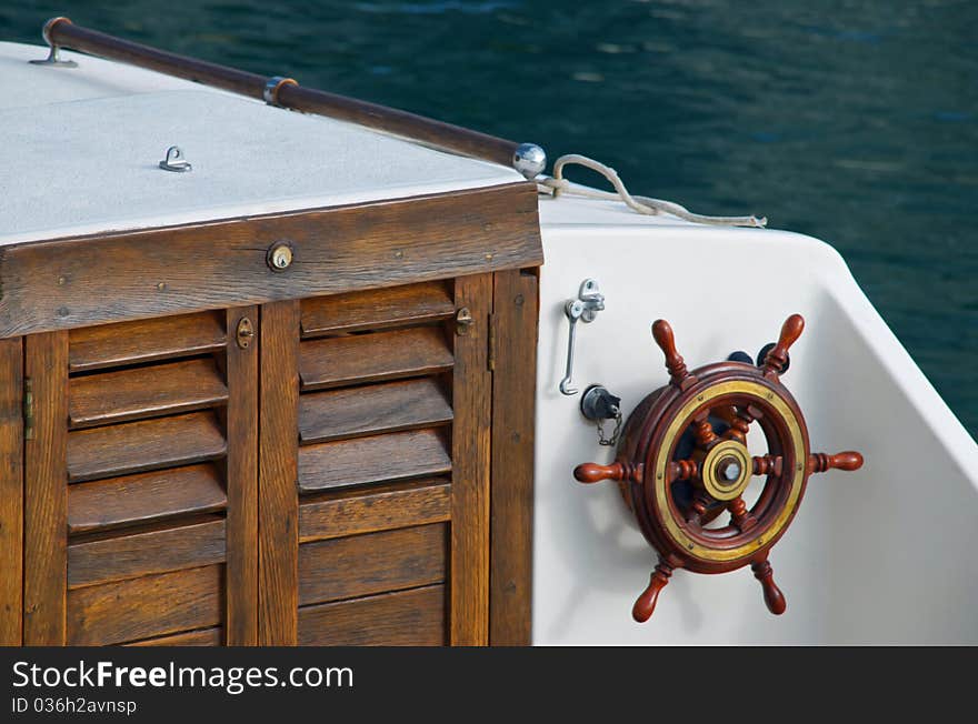 Steering wheel on the boat