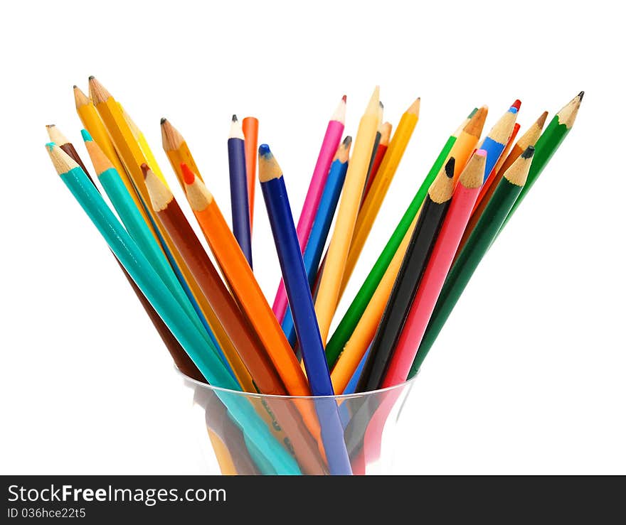 Various colour pencils isolated on the white