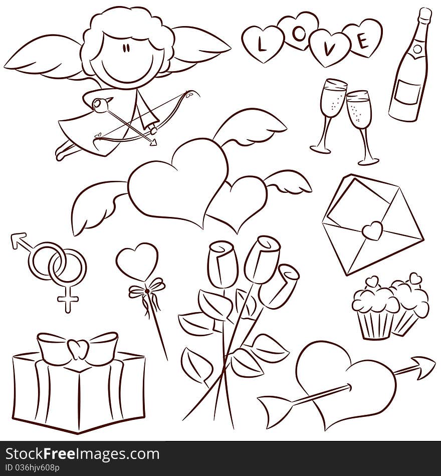 Doodle set with Valentine's Day icons