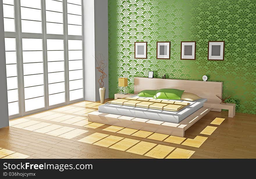 Modern interior of a bedroom room 3D