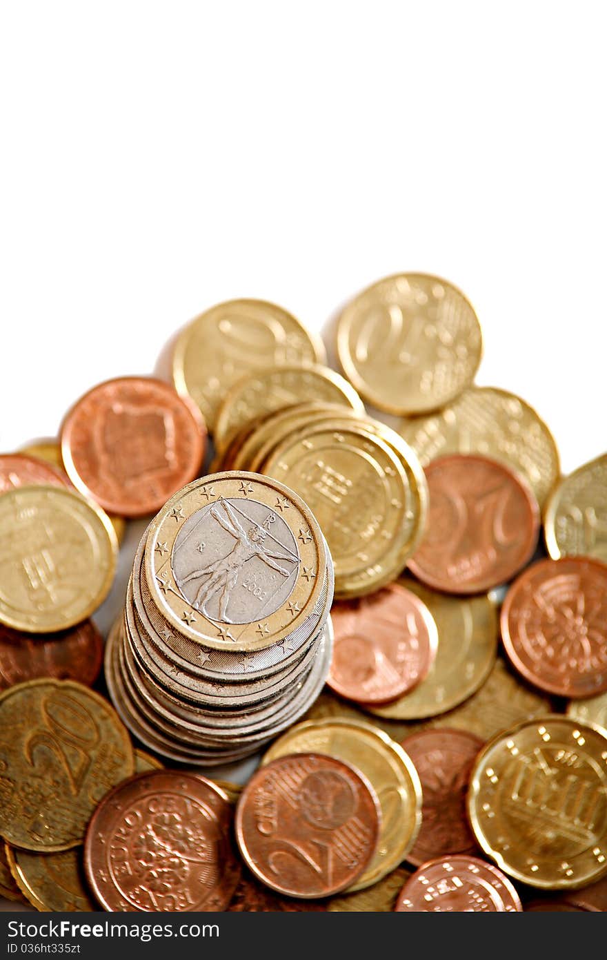 European coins, isolated on white