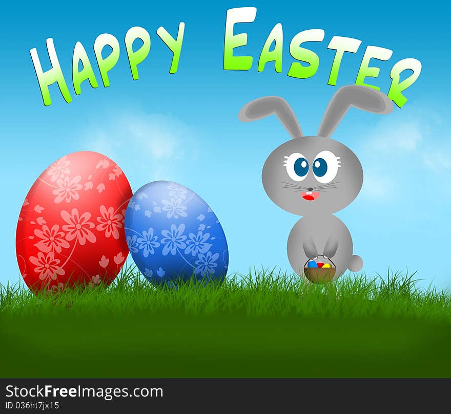 Happy Easter bunny and eggs card