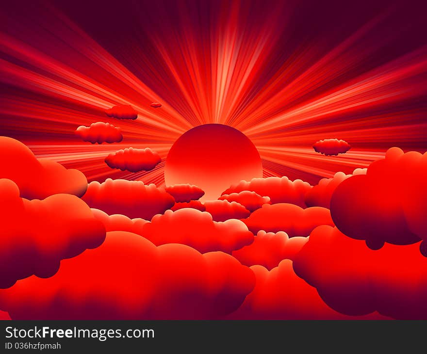 Vector Sunburst. Sunset On Cloud. EPS 8