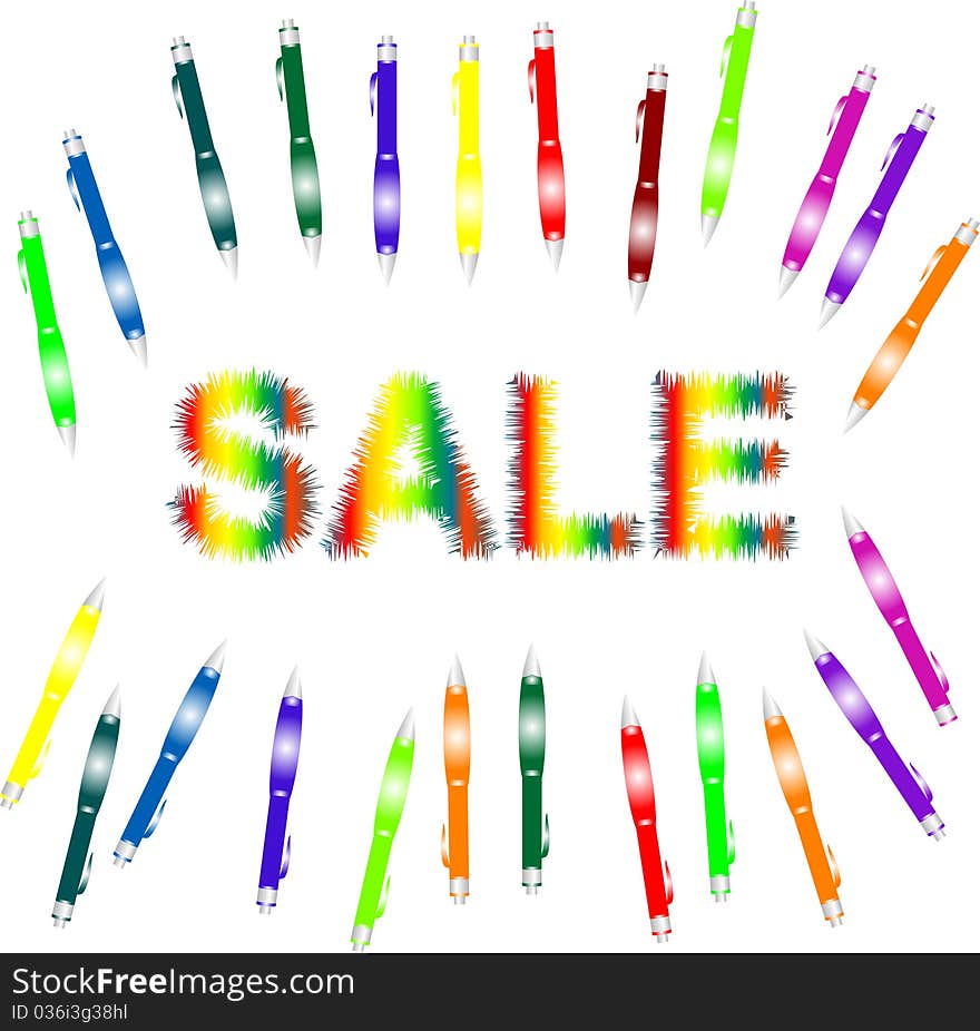 Many colorful pen with written words isolated background. Many colorful pen with written words isolated background