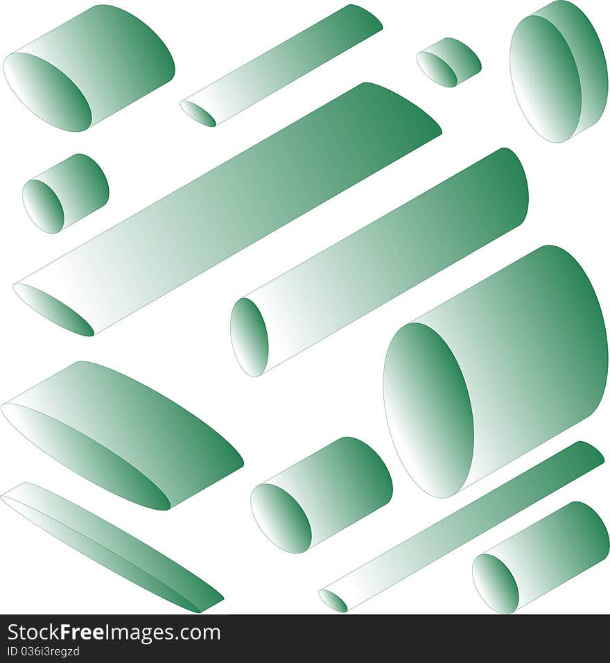 Many green cylinder isolated in white background