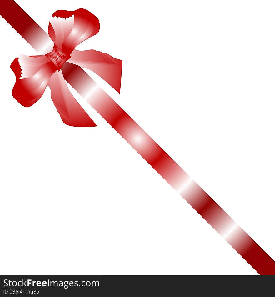 Gift bow red satin with one ribbon isolated on whi