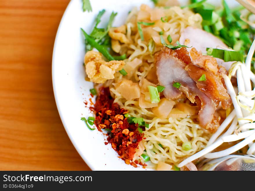 Asian style noodle with pork , spicy and yummy delicious