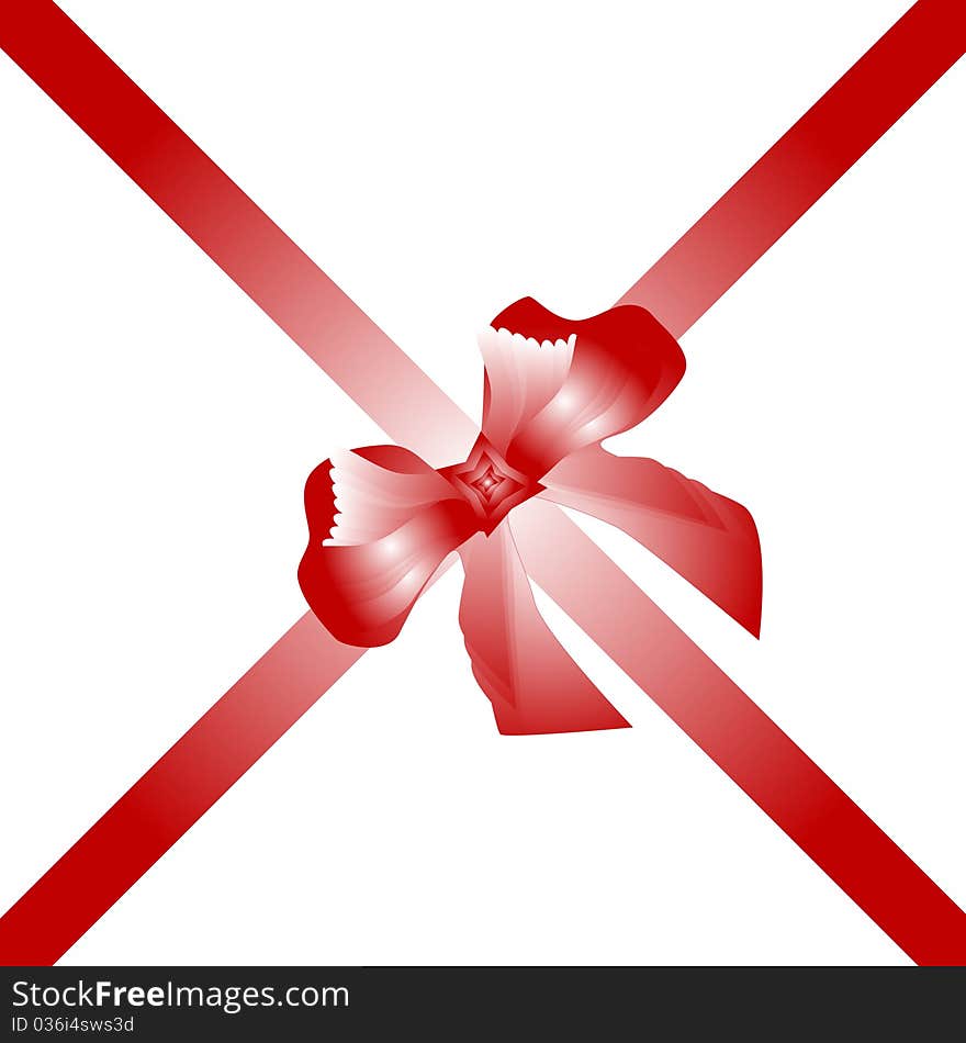 Gift bow red with two ribbon isolated on white