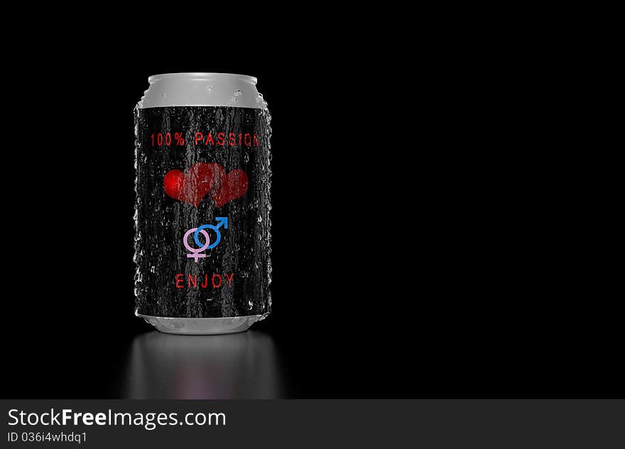 100% Passion soda can. Passion concept. 3D render