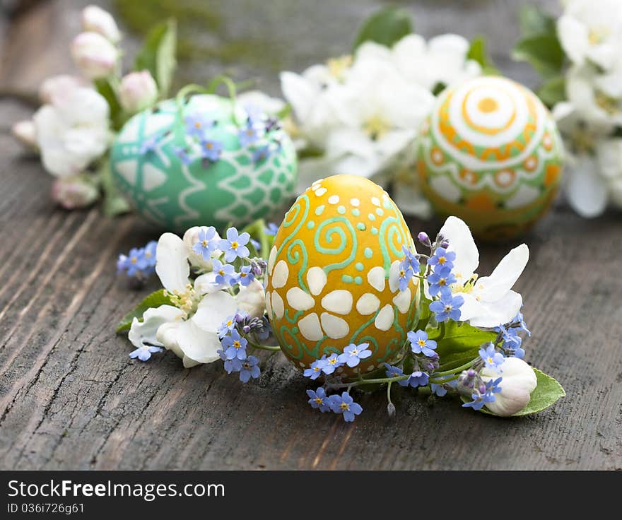 Colorful easter eggs on old wooden background. Colorful easter eggs on old wooden background