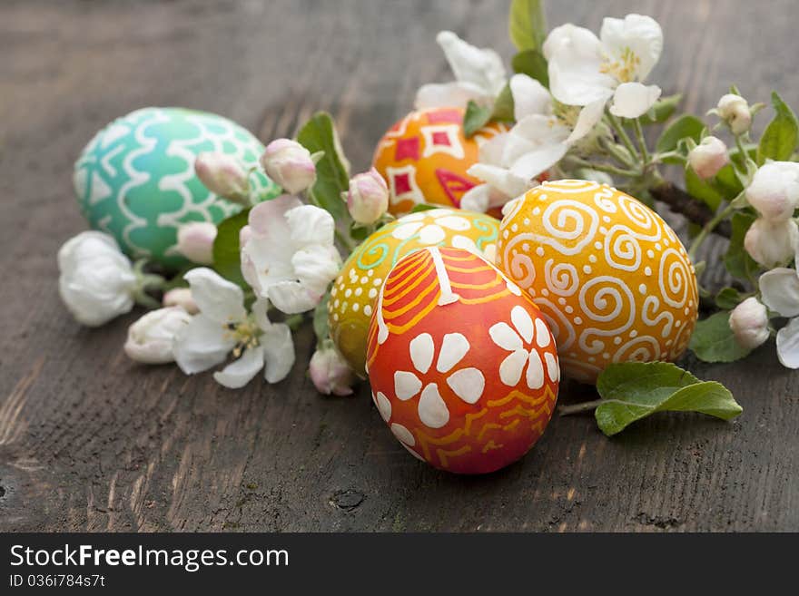 Colorful easter eggs on old wooden background. Colorful easter eggs on old wooden background