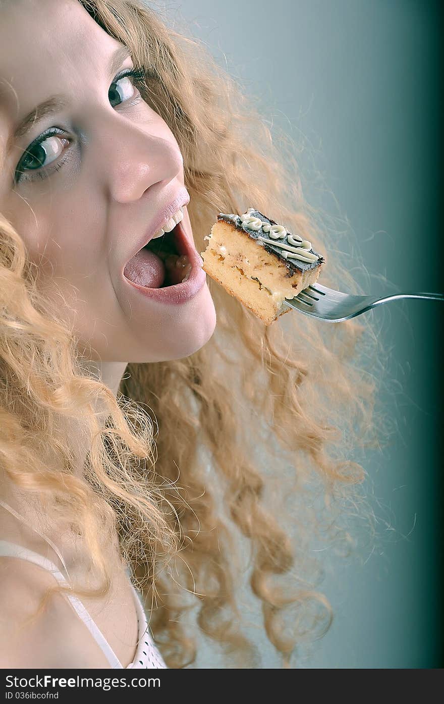 Beautiful Girl Eats Cake