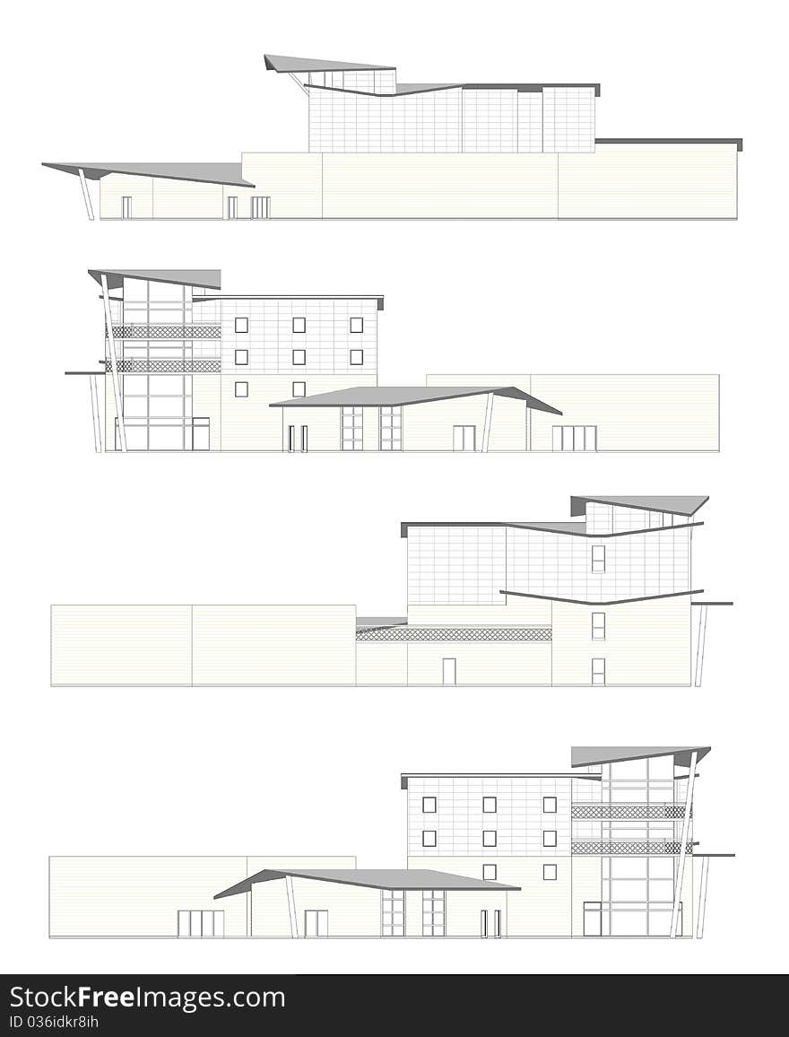 Facades of an hotel made in CAD