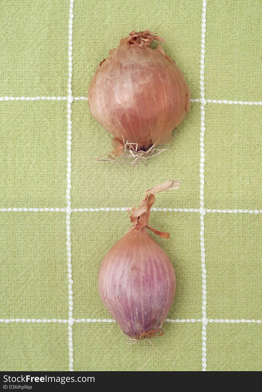 Shallots on Green Kitchen Towel