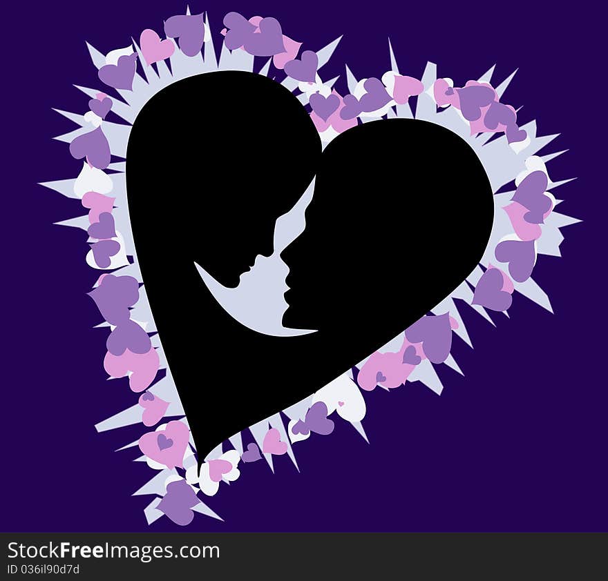 Figure and background based ilustration of loving couple with candle-like background between their faces. Figure and background based ilustration of loving couple with candle-like background between their faces.