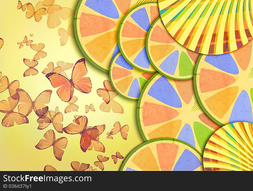 Retro background with butterflies