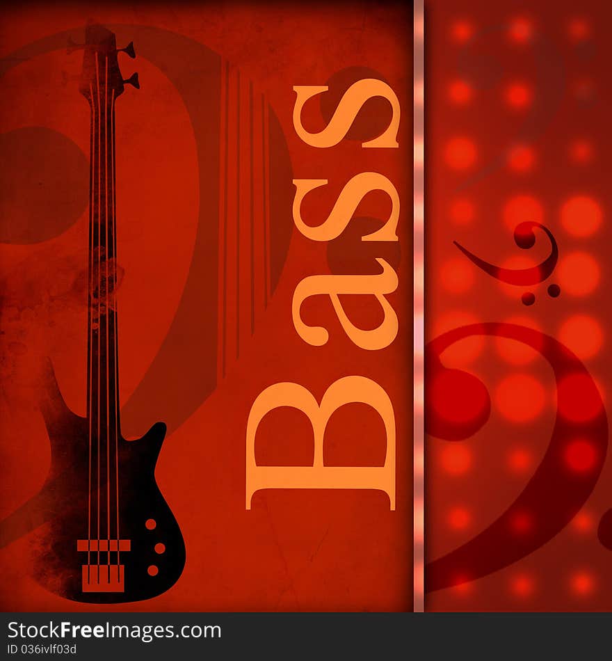 Background with guitar in red tone. Background with guitar in red tone