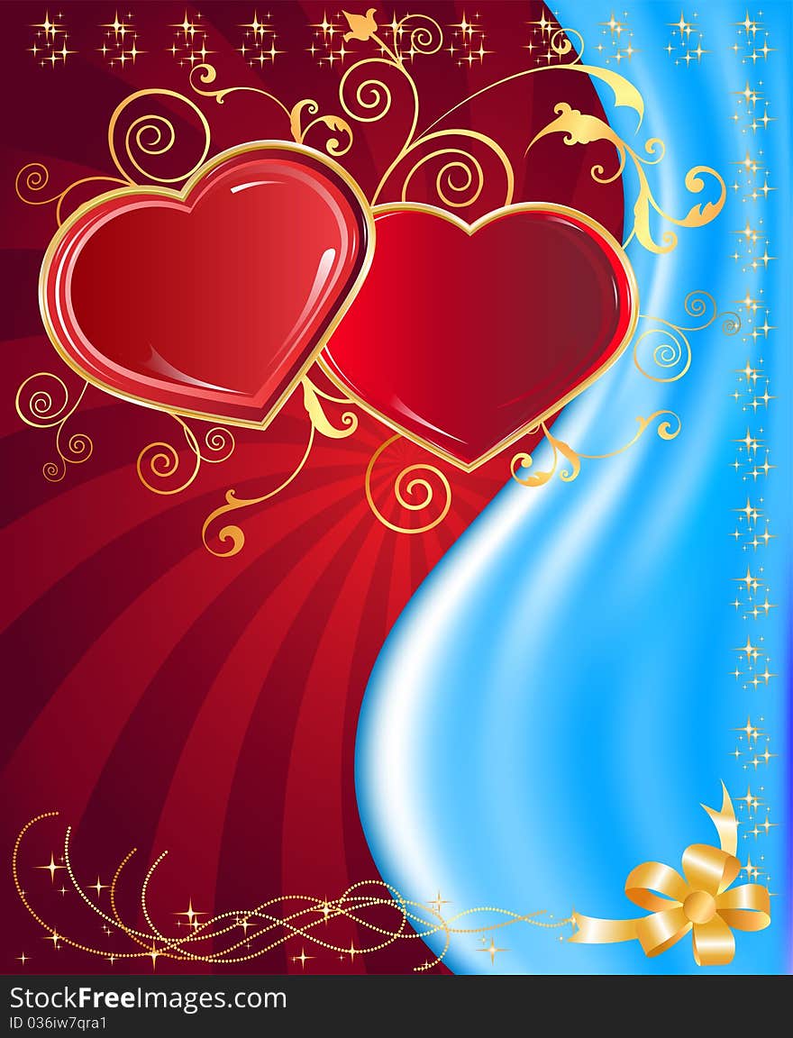 Postcard two hearts and love holiday on every day. Postcard two hearts and love holiday on every day