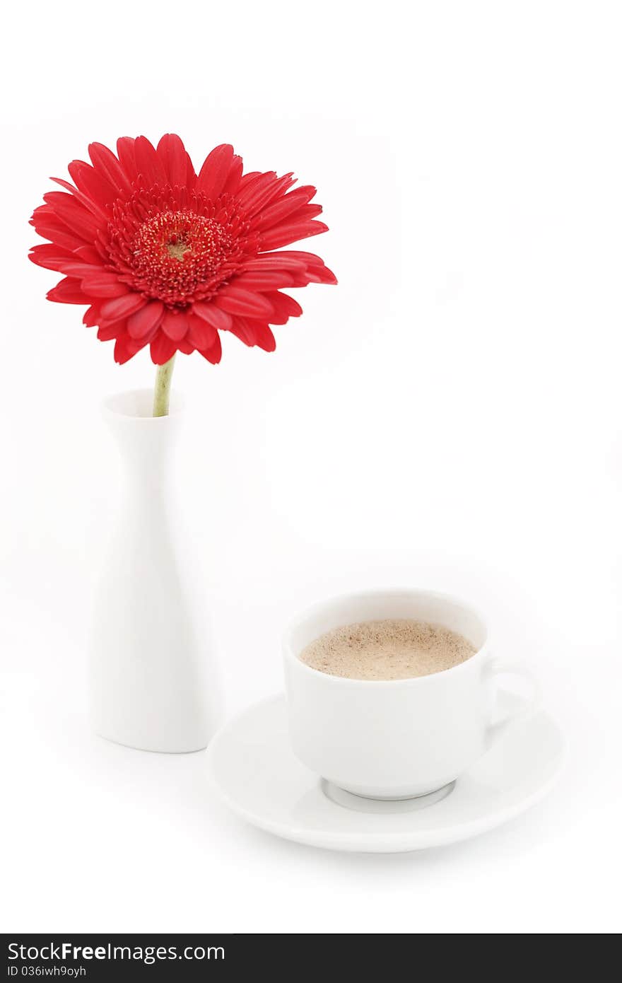 Flower In Vase Near Caup Of Coffee