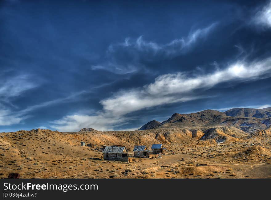 The Poinsettia Mining Camp, Nevada.  Three abandoned building remain. The Poinsettia Mining Camp, Nevada.  Three abandoned building remain.