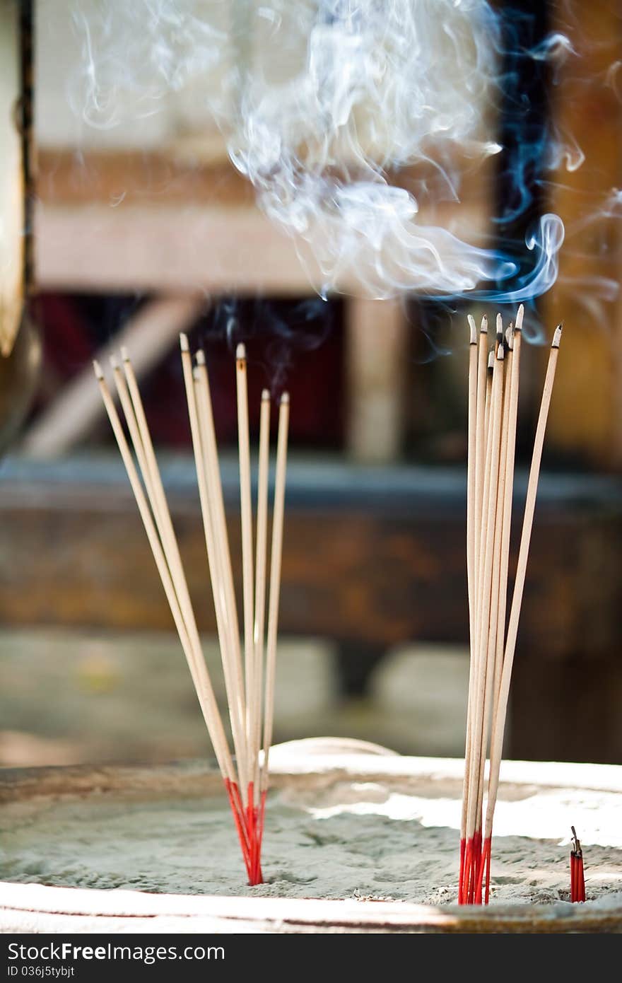 Joss stick from people come in the Thai temple. Joss stick from people come in the Thai temple