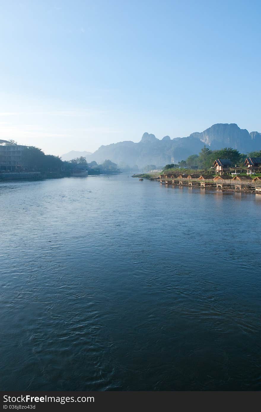 Morning view at vangvient, Laos