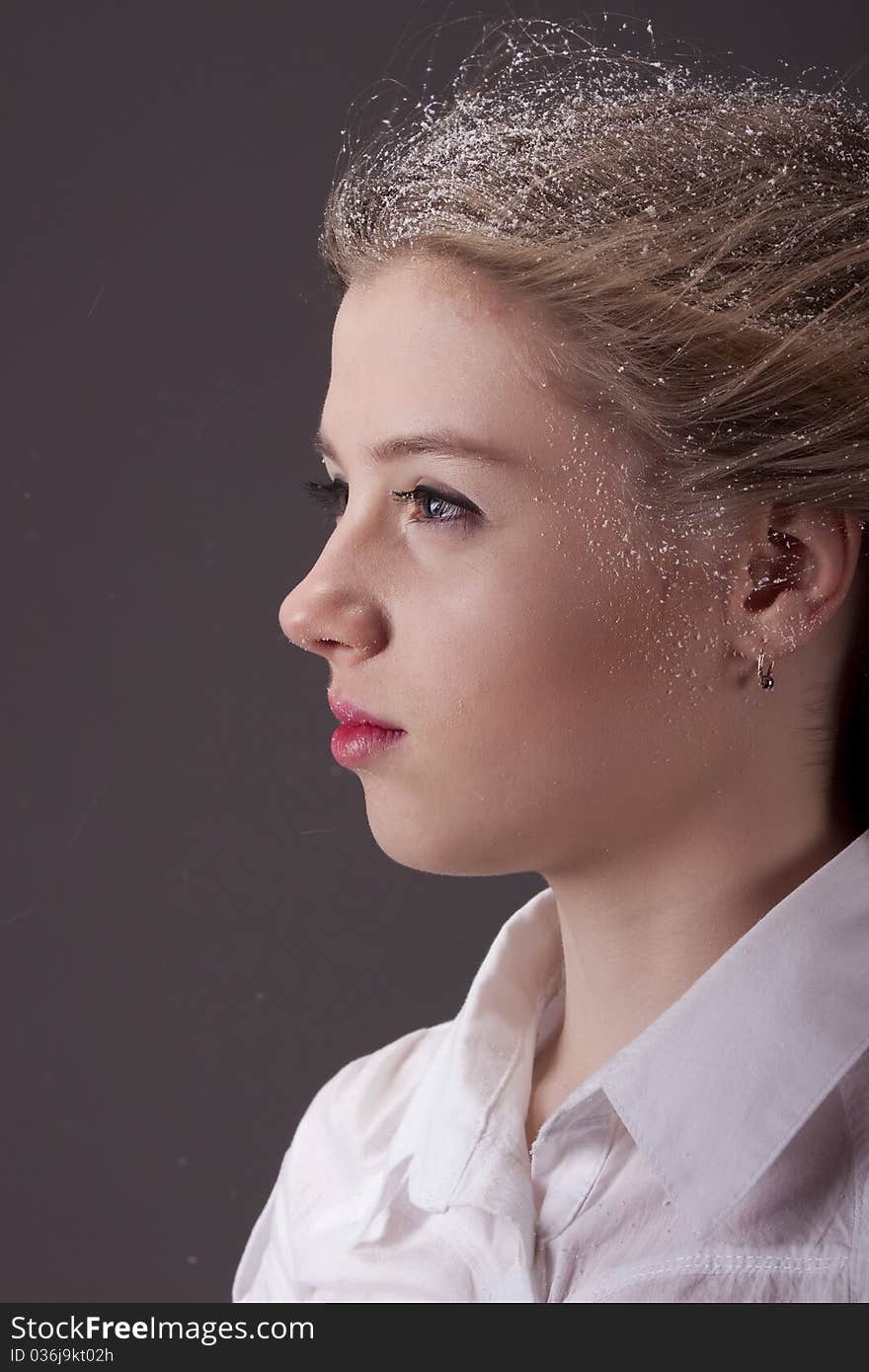 Portrait Teenage Girl With Snow In Hair