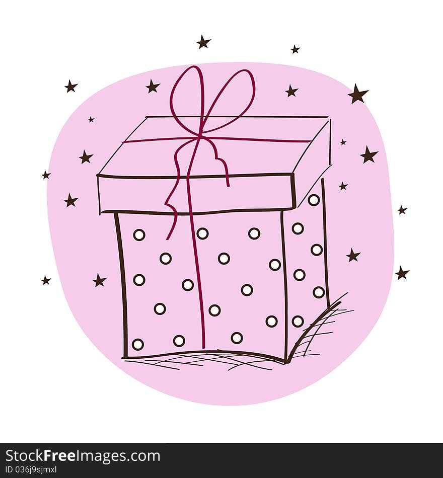 Greeting card with present and stars