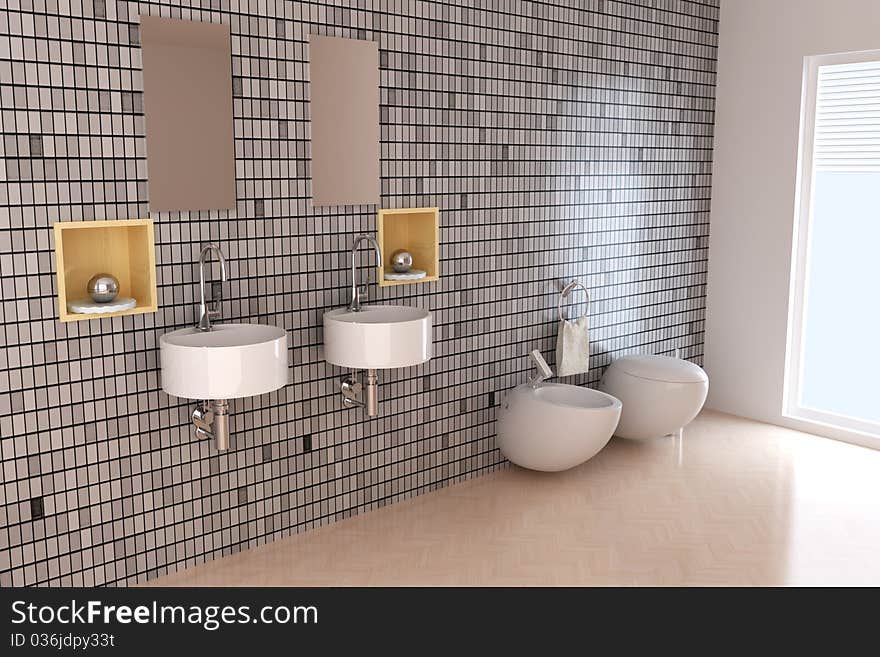 The 3d rendering indoor contemporary toilet. The 3d rendering indoor contemporary toilet