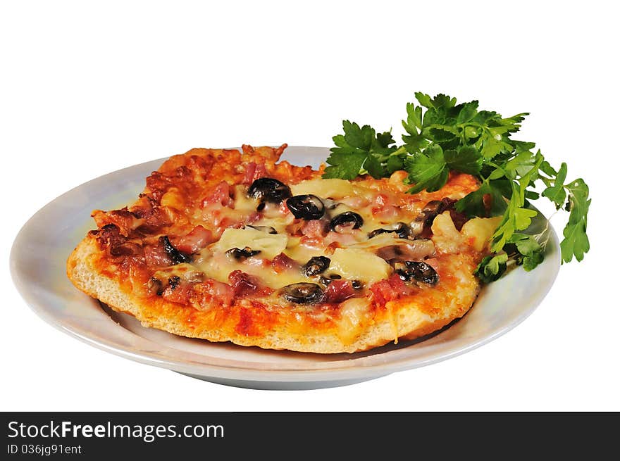 Pizza on the plate isolated on a white background