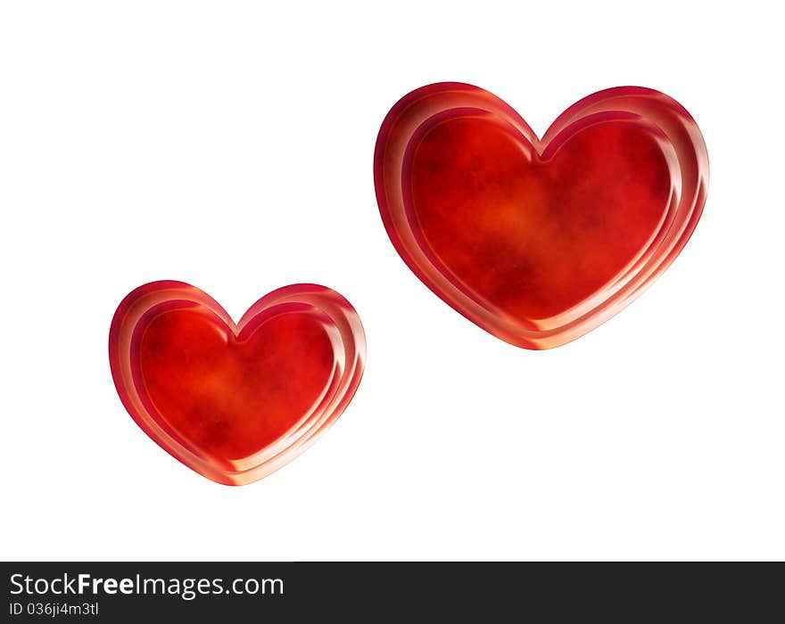 Two Red Hearts Isolate On Wite Background