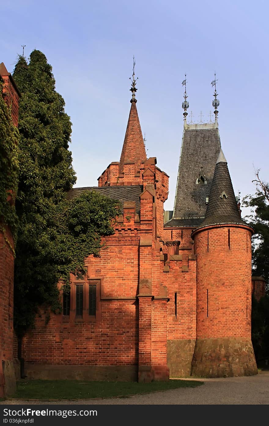 Walls of the old castle of red brick