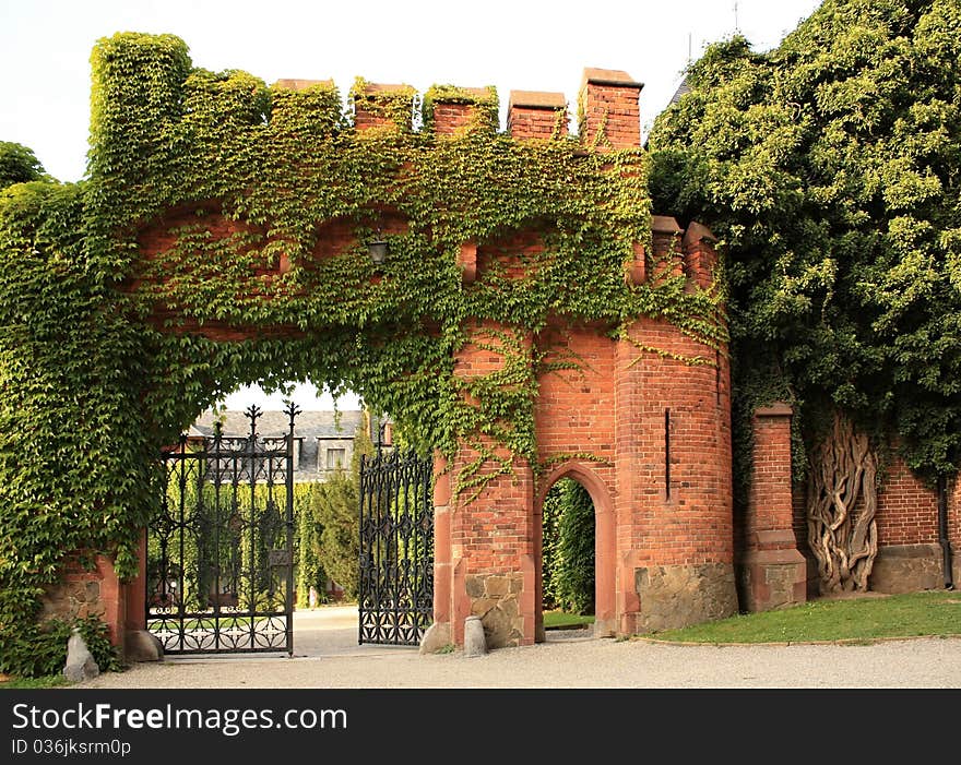 Walls of the old castle of red brick