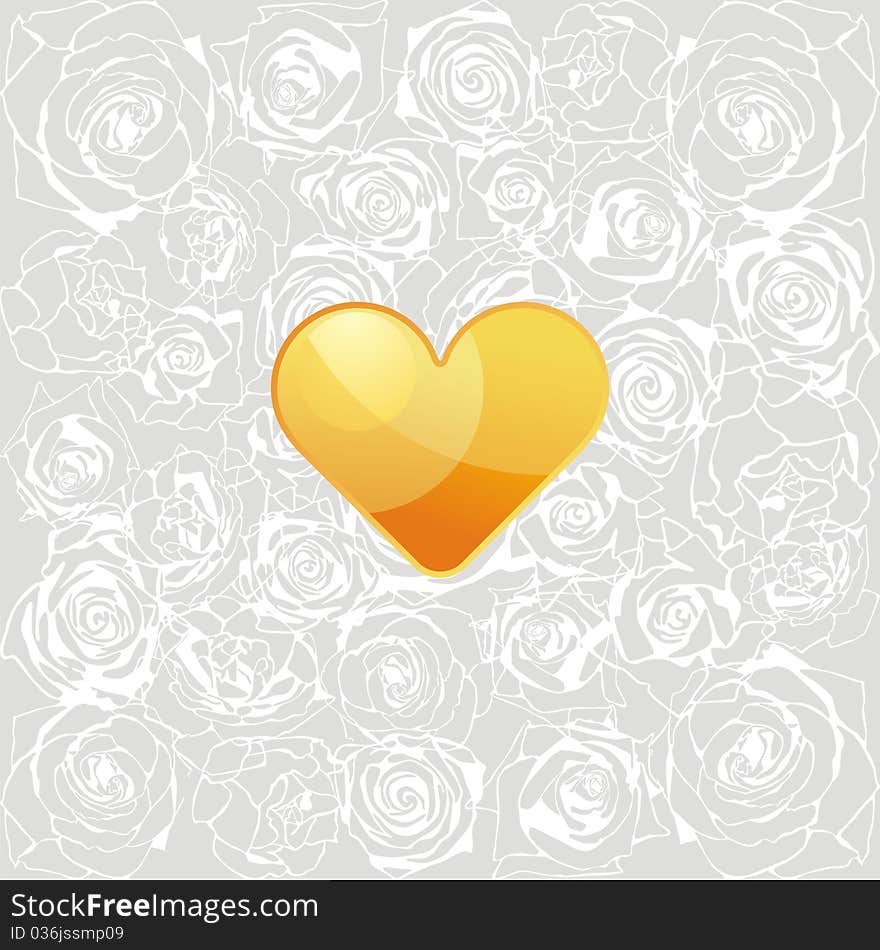 Orange heart on background which consist of white roses. Vector illustration. Orange heart on background which consist of white roses. Vector illustration