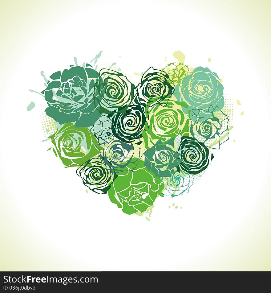 Heart consist of green roses. Vector illustration. Heart consist of green roses. Vector illustration