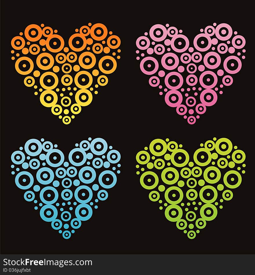 Set of 4 abstract hearts