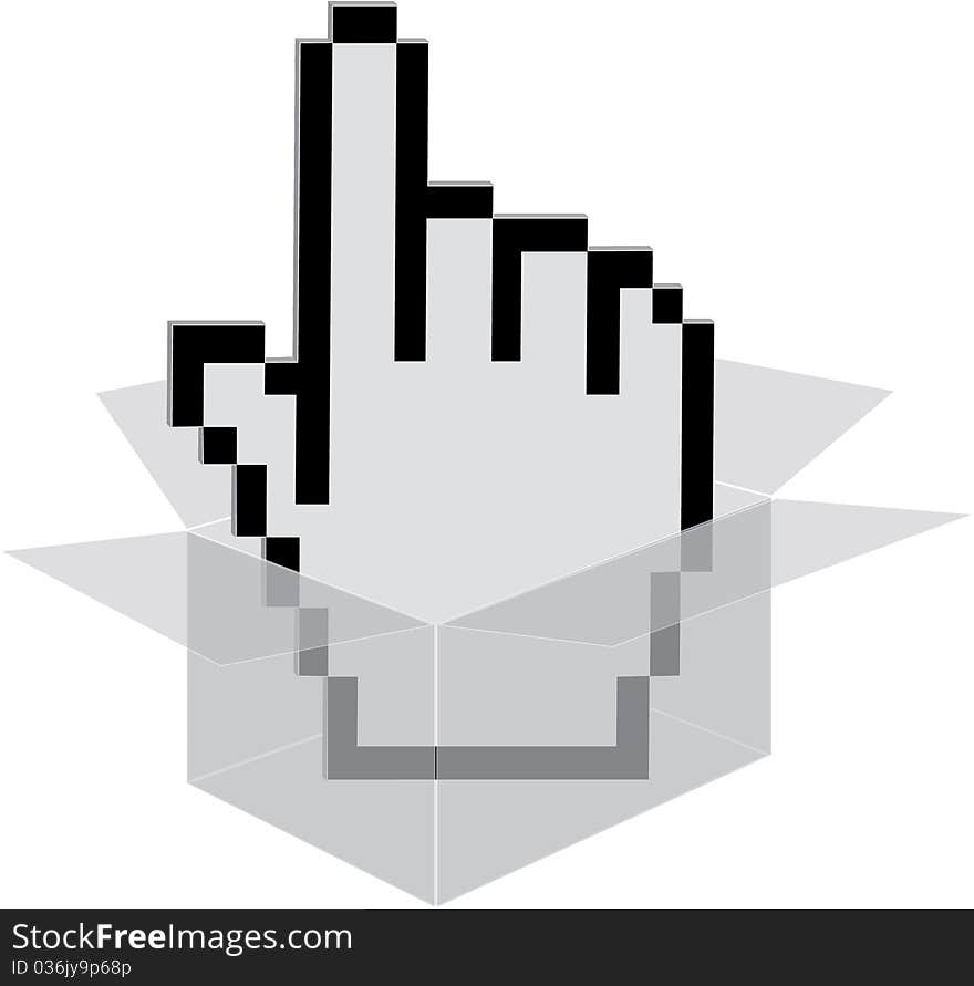 Hand pointer mark in open box -