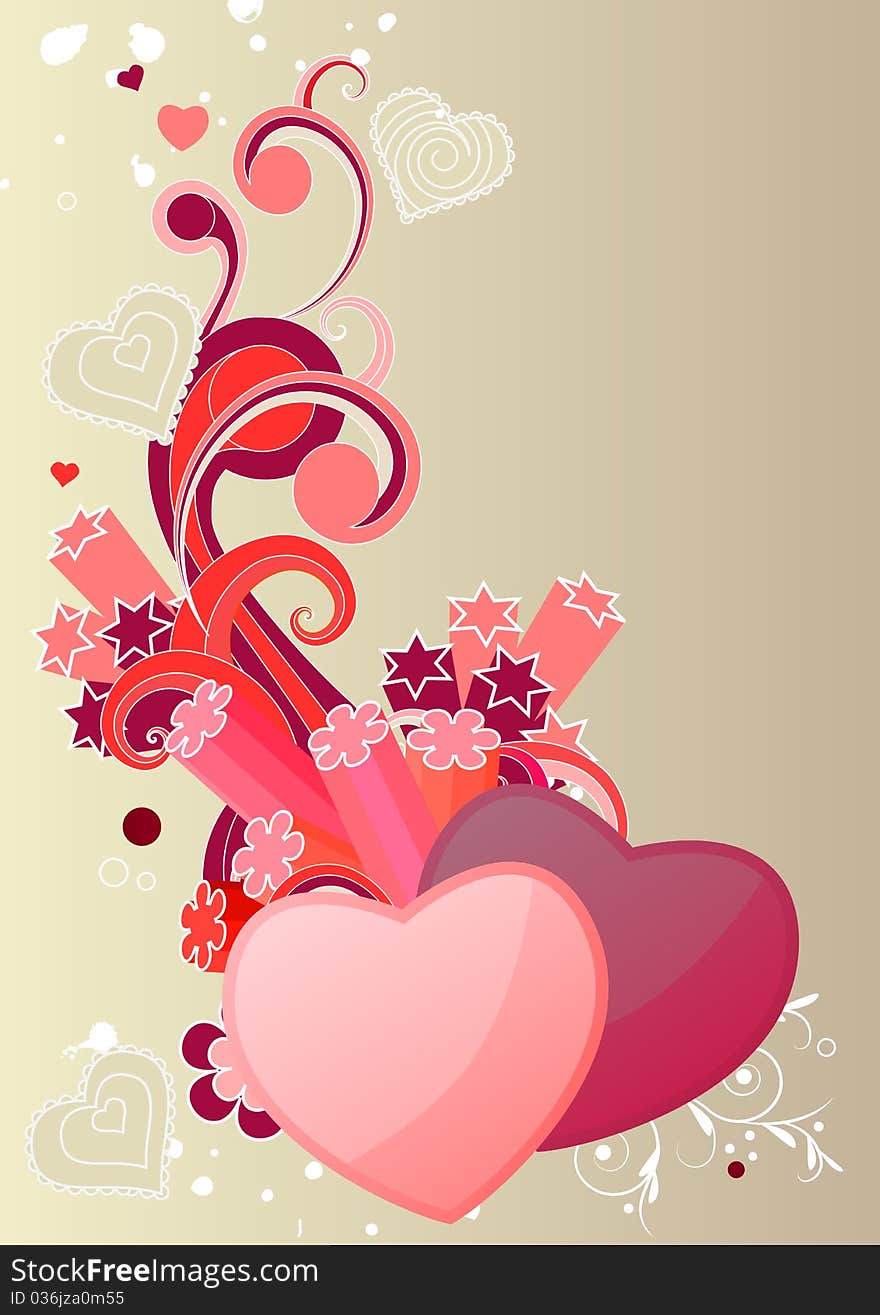 Two hearts with abstract elements on beige background