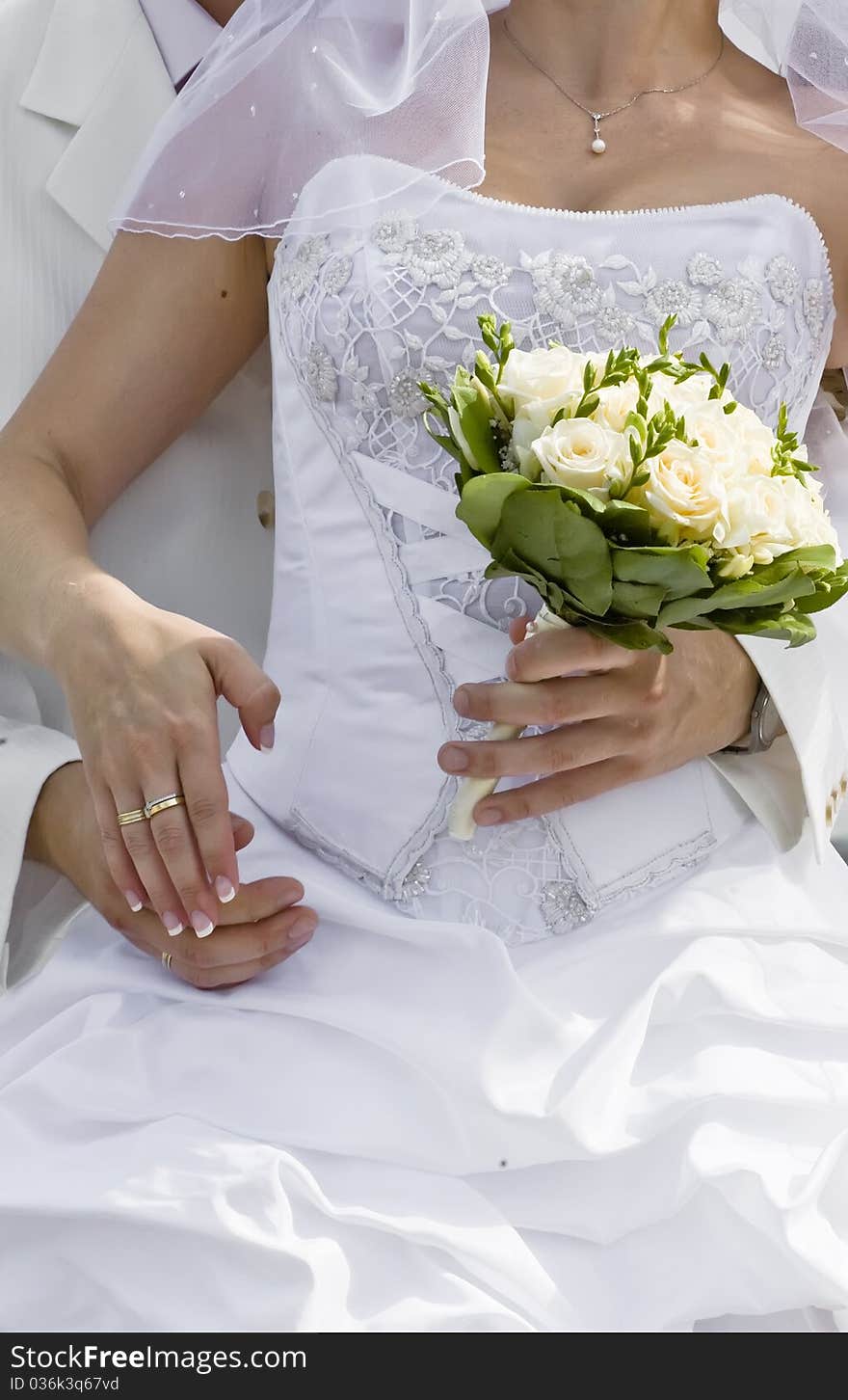 Bride hold fiance's hand. Bride hold fiance's hand