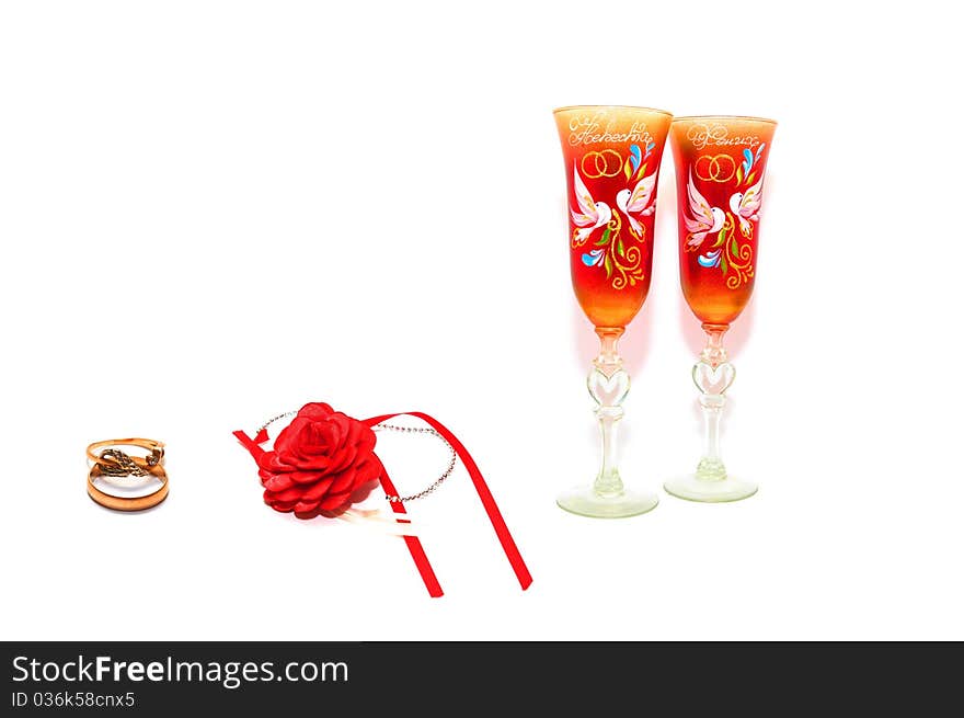 Photo of the wedding accessories on white background