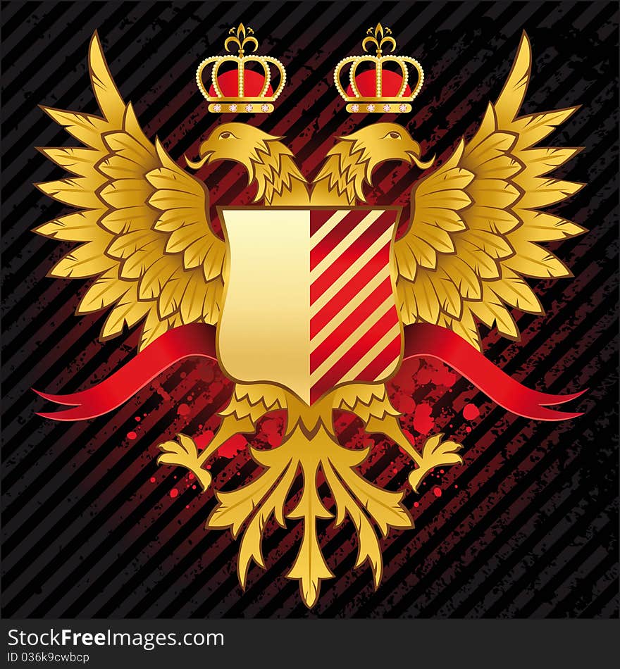 Retro-styled heraldic design with double-headed eagle