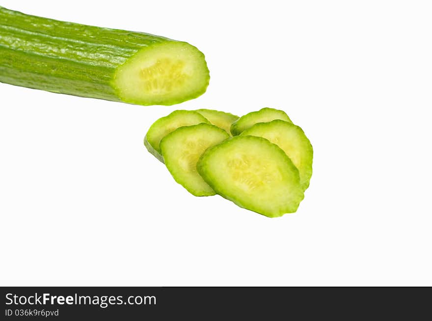 Cucumber slices on white background