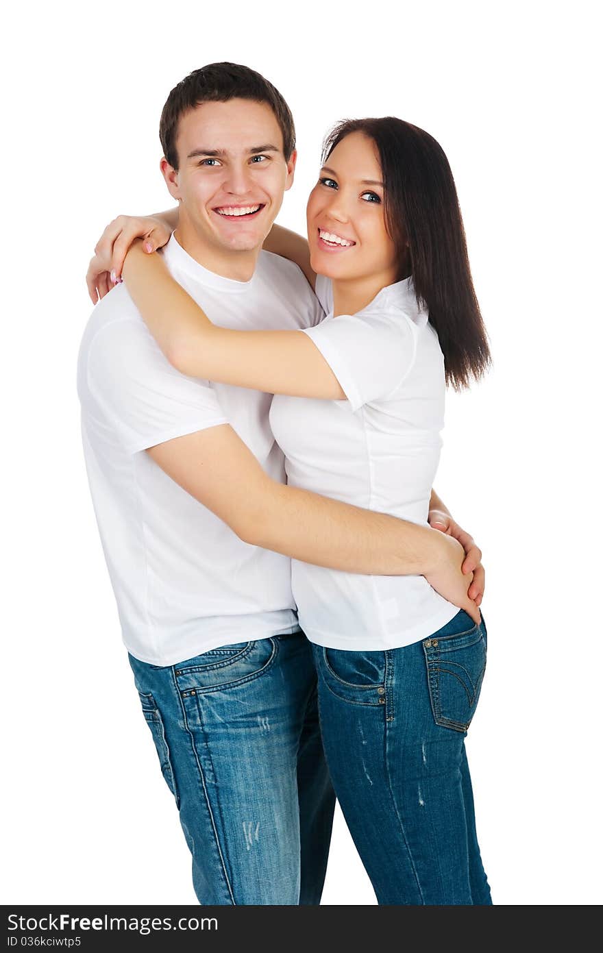 Smiling couple isolated on a white background