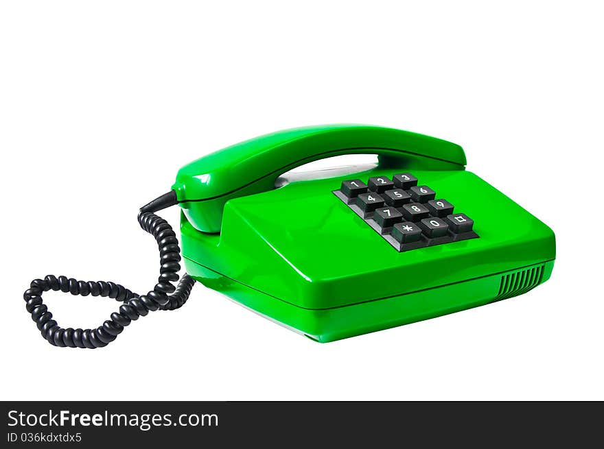 Green phone isolated on white background