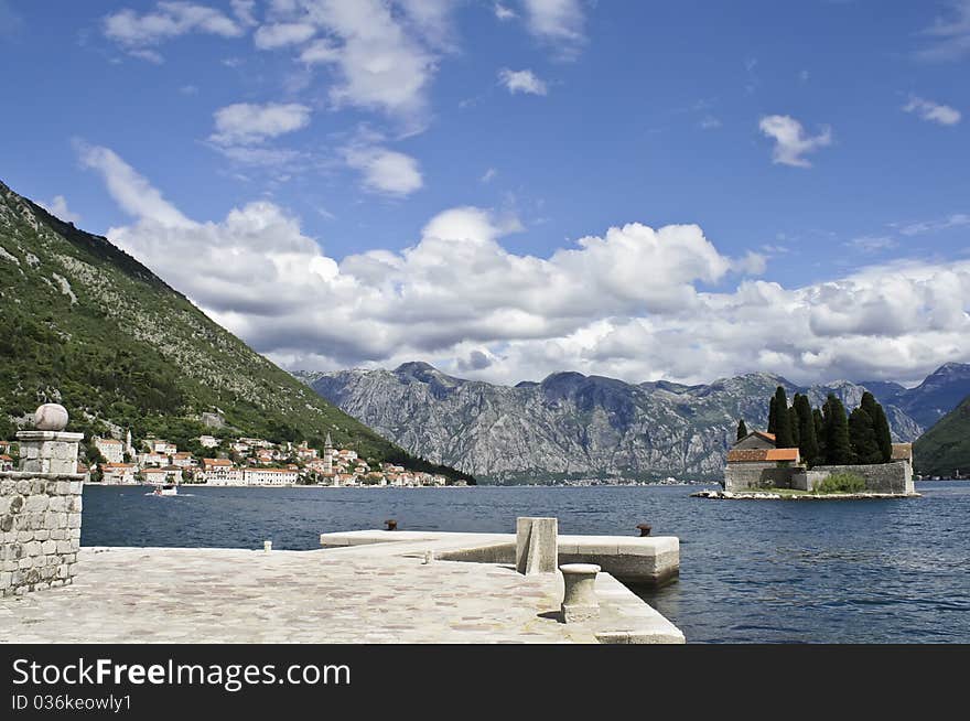 Ancient city on the sea near the island