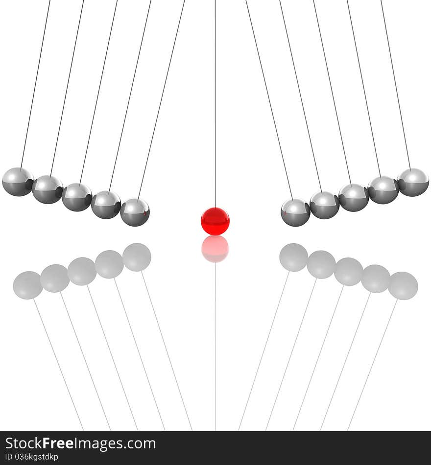 Shiny balls hanging from a rope, one of which is glass. 3d computer modeling