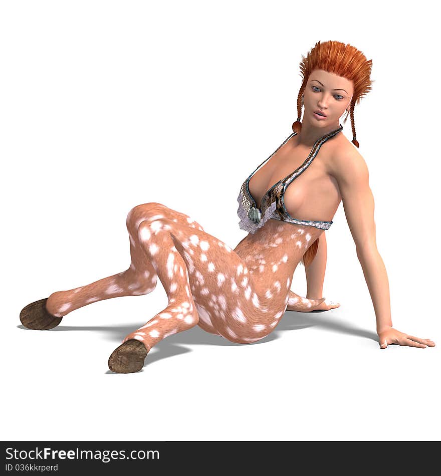 Female fantasy deer creature. 3D rendering with clipping path and shadow over white