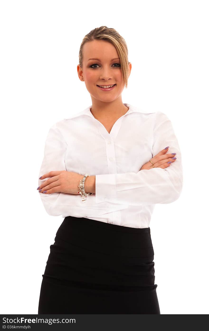 Business Woman with arms folded on a white background