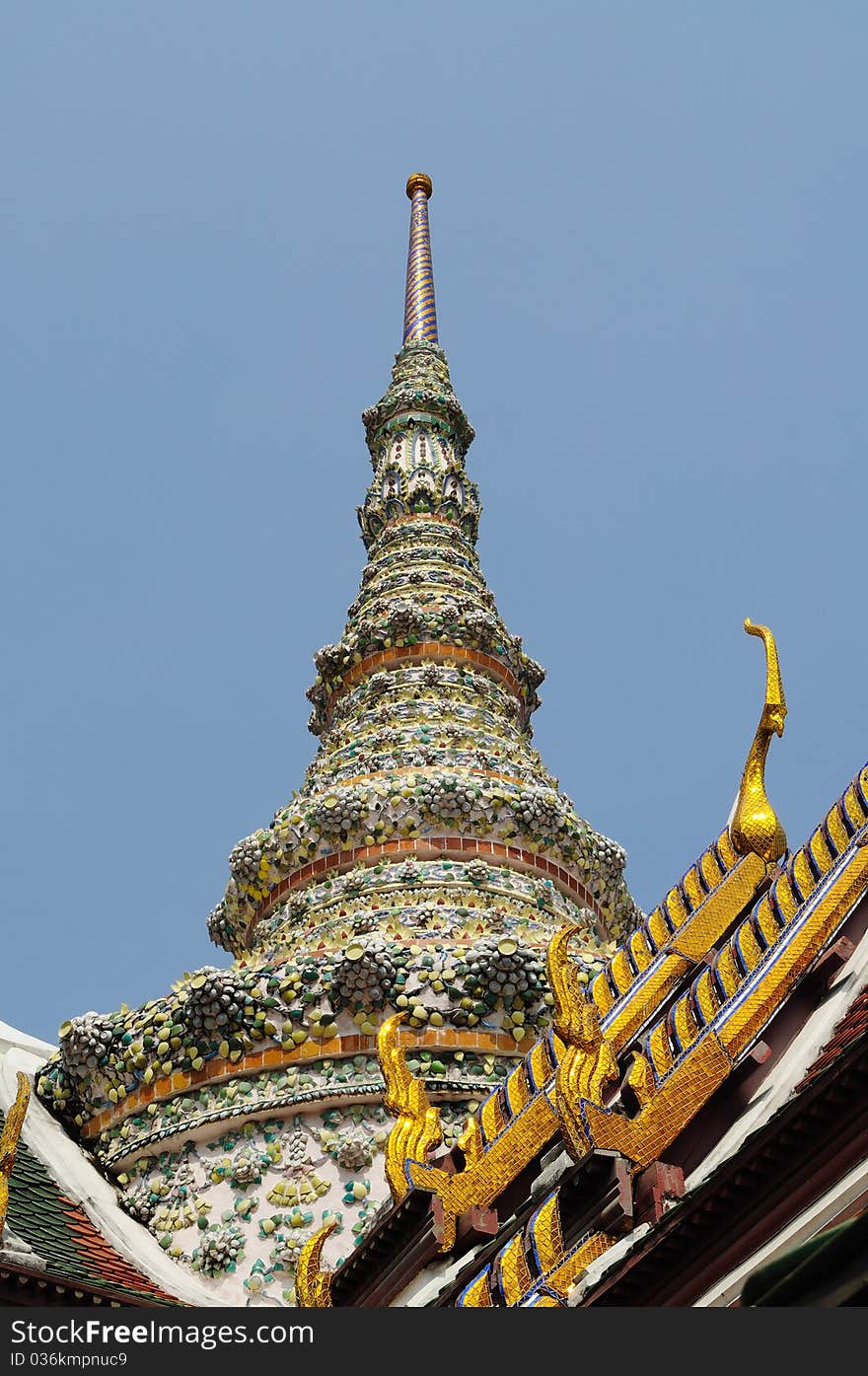 Glazed tile chedi in thai traditional style at Wat Phra Kaew